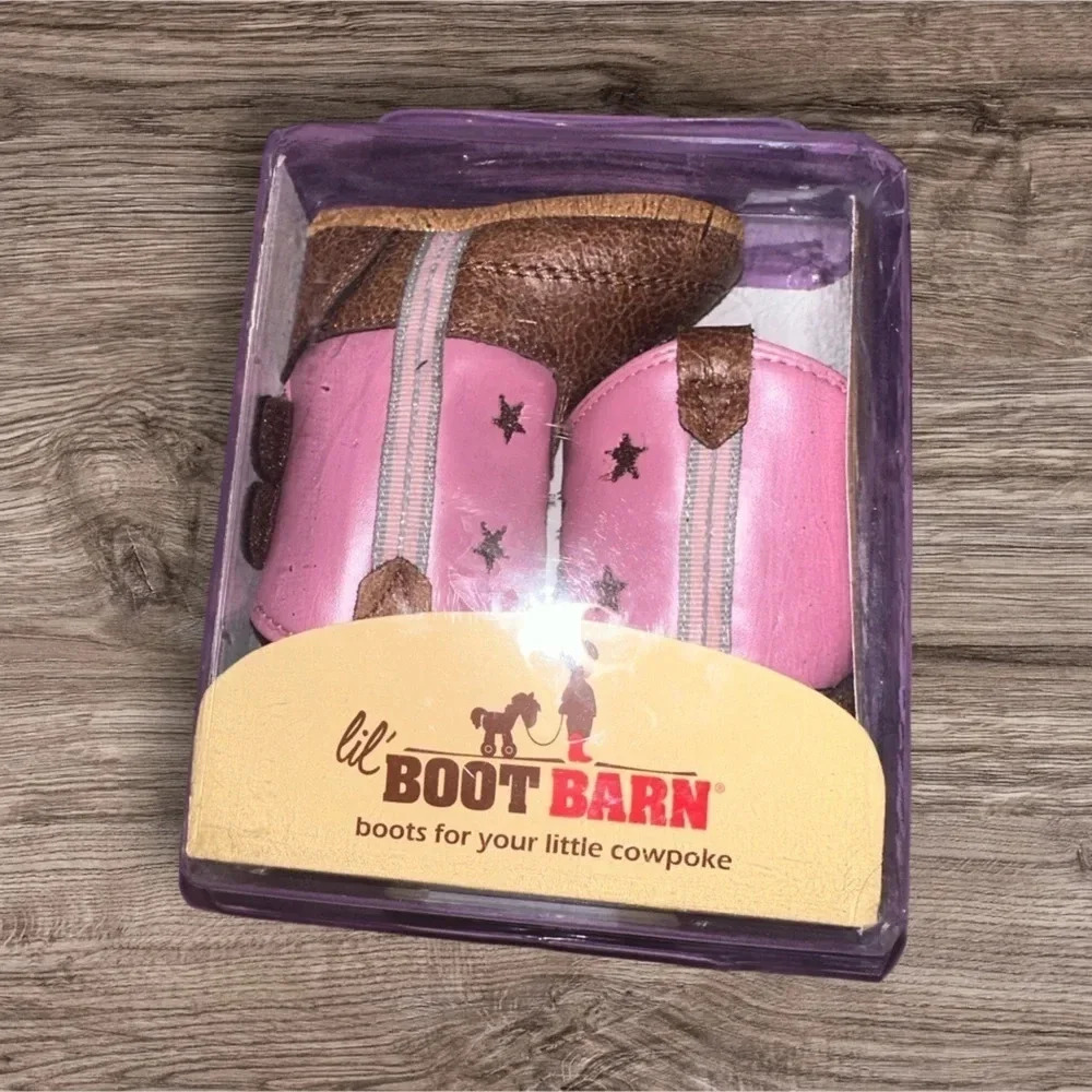 NWT Lil Boot Barn Pink Star Cowboy Boots Size 1 - Picture 4 of 7